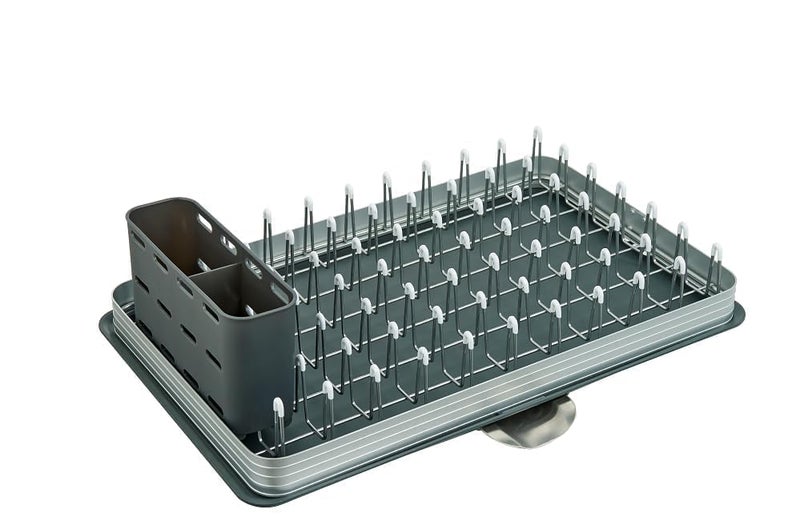 NIYANTA Dish Rack with Glass Cutlery Holder l Drying Rack Washing Basket with Tray for Kitchen l Drain Board Dish Rack l Dish Plate Rack Drainer for Kitchen l Aluminium Dish Drying Rack Design_1 - Image 1