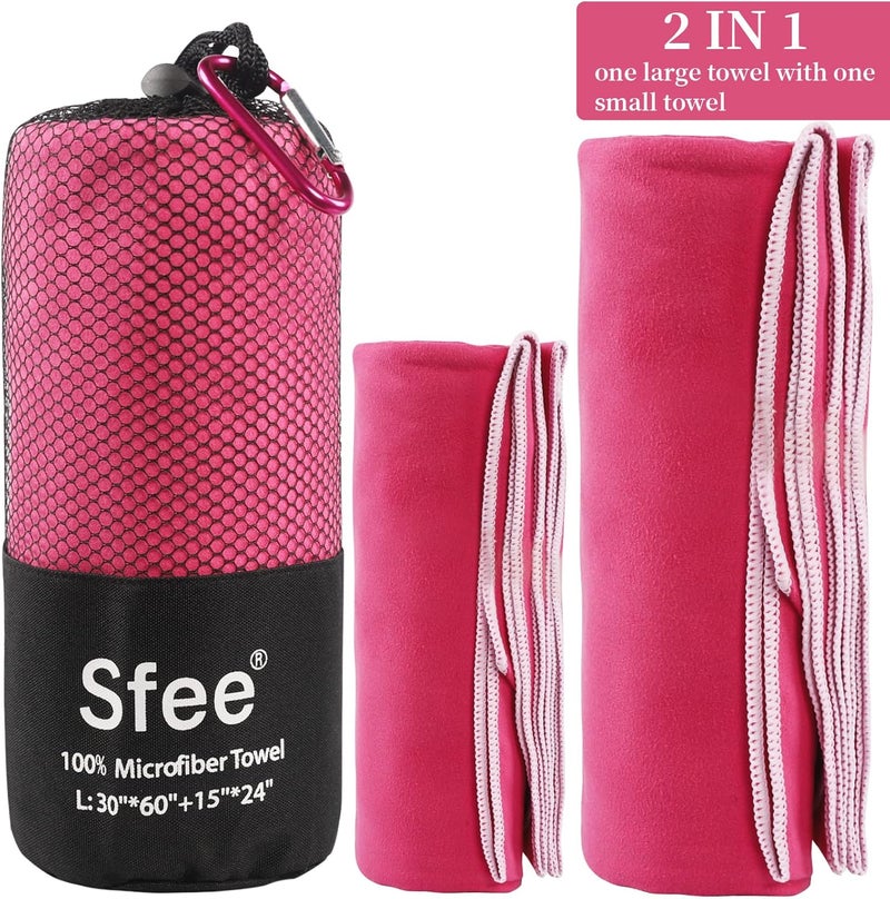 Sfee 2 Pack Microfiber Travel Towel, Quick Dry Large Beach Towel, Super Absorbent Compact Lightweight for Camping, Gym, Hiking, Pool, Backpacking, Bath, Yoga - Image 2