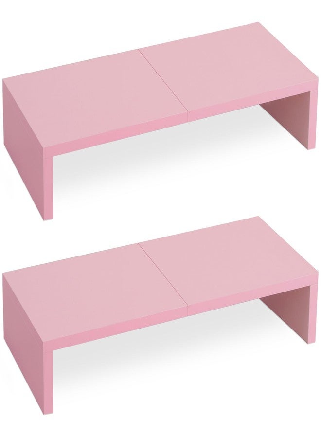 TEAMIX 2 Pack Pink Monitor Riser-20L inch, Cute Monitor Stand for Desk, Wood Sturdy TV/Screen/PC/Printer/Laptop Riser, Computer Shelf with Storage Desktop Organizer for Home Office - Image 1