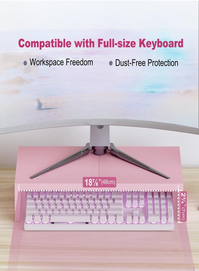 TEAMIX 2 Pack Pink Monitor Riser-20L inch, Cute Monitor Stand for Desk, Wood Sturdy TV/Screen/PC/Printer/Laptop Riser, Computer Shelf with Storage Desktop Organizer for Home Office - Image 3