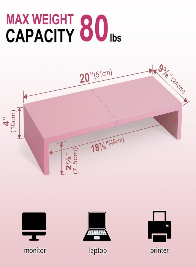 TEAMIX 2 Pack Pink Monitor Riser-20L inch, Cute Monitor Stand for Desk, Wood Sturdy TV/Screen/PC/Printer/Laptop Riser, Computer Shelf with Storage Desktop Organizer for Home Office - Image 4