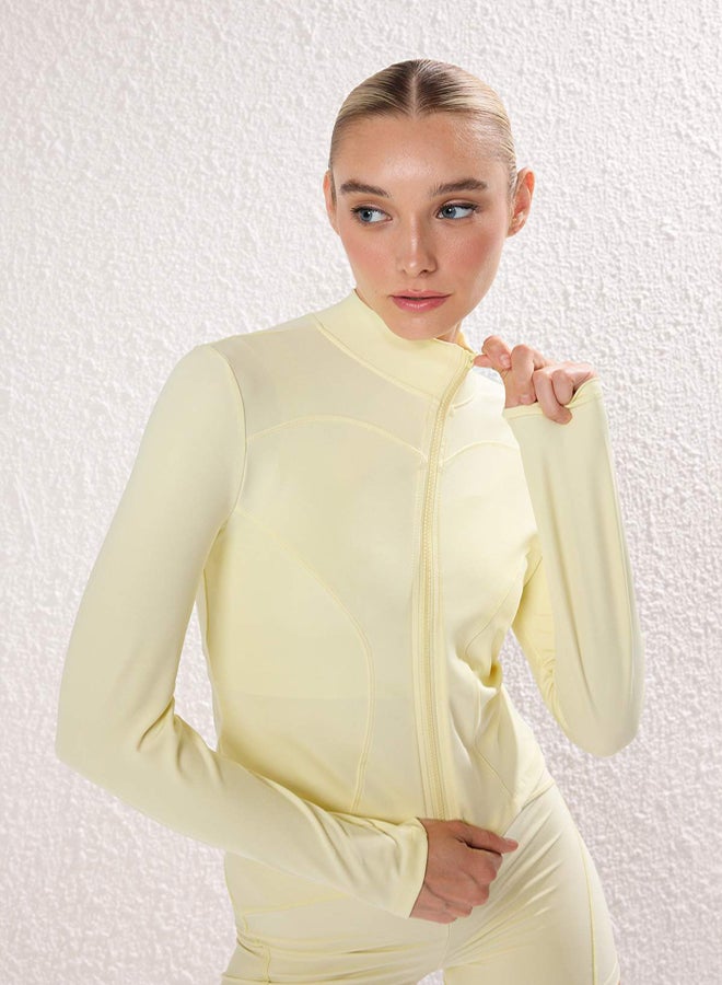 trendyol Yellow Body Fitted Zipper Stand Collar Knitted Sports Jacket/Sweatshirt - Image 2