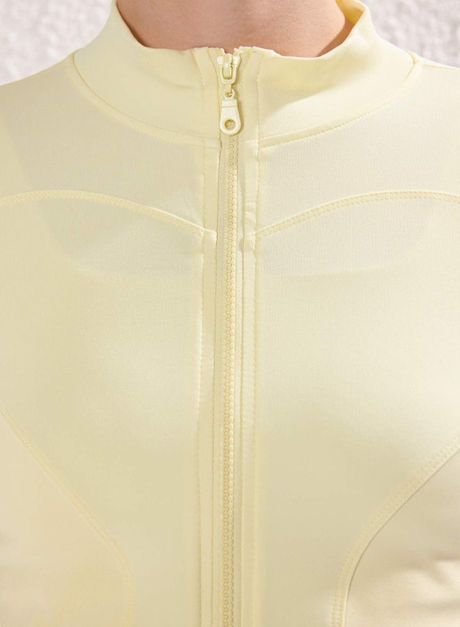 trendyol Yellow Body Fitted Zipper Stand Collar Knitted Sports Jacket/Sweatshirt - Image 3