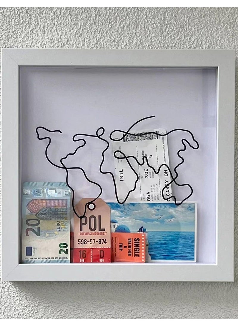 Travel Box for Memories, Adventure Archive Box, Small Shadow Box Frame, Travel Shadow Box with Slot Map, Travel Ticket Memory Box, World Map and Plane Design for Every Souveni, 8 in - Image 2
