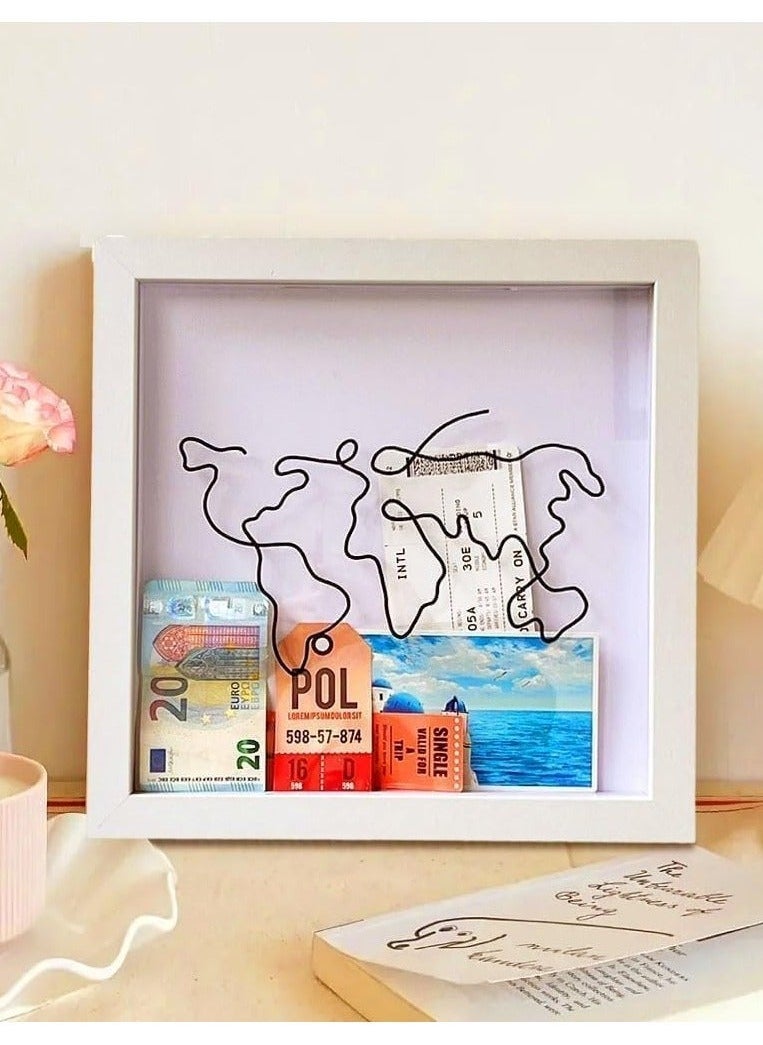 Travel Box for Memories, Adventure Archive Box, Small Shadow Box Frame, Travel Shadow Box with Slot Map, Travel Ticket Memory Box, World Map and Plane Design for Every Souveni, 8 in - Image 3