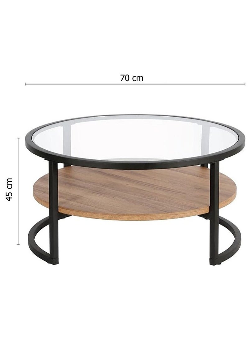 EXPERT Modern glass coffee table with two layers Round side table with glass top for living room and office - Image 4