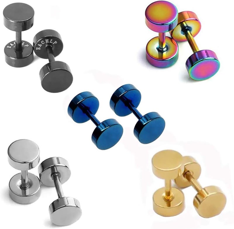 EACHLP Dot Earrings, High Polished Surgical Steel Screw Flat Back Disc Stud Earrings for Women Men Pack of 5 Pairs(3MM/4MM/5MM/6MM/8MM Option) - Image 1