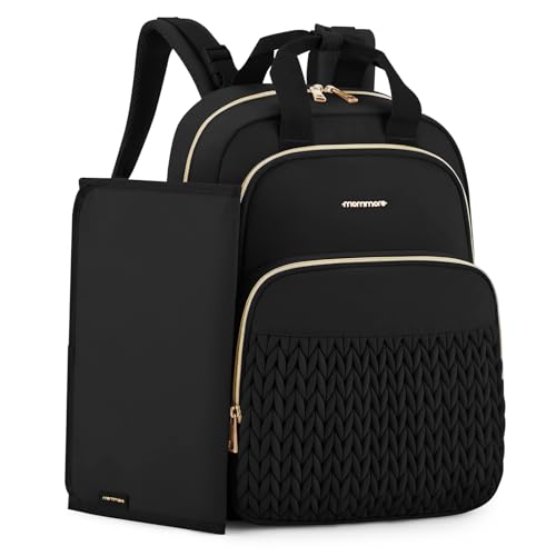 mommore Diaper Bag Backpack Large Baby Bag for Boys Girls Quilted Travel Diaper Backpack with Changing Pad Stroller Straps
