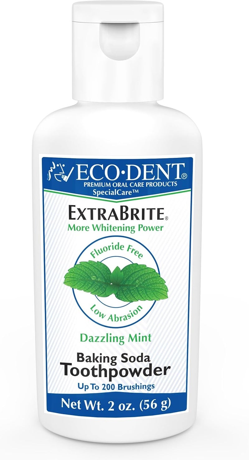 Eco-Dent ExtraBrite Baking Soda Tooth Powder, Mint – SLS & Fluoride-Free Toothpaste Powder with Oxidizing Calcium Peroxide, Whitening Toothpaste Alternative + DailyRinse Single-Use Pack - Image 1