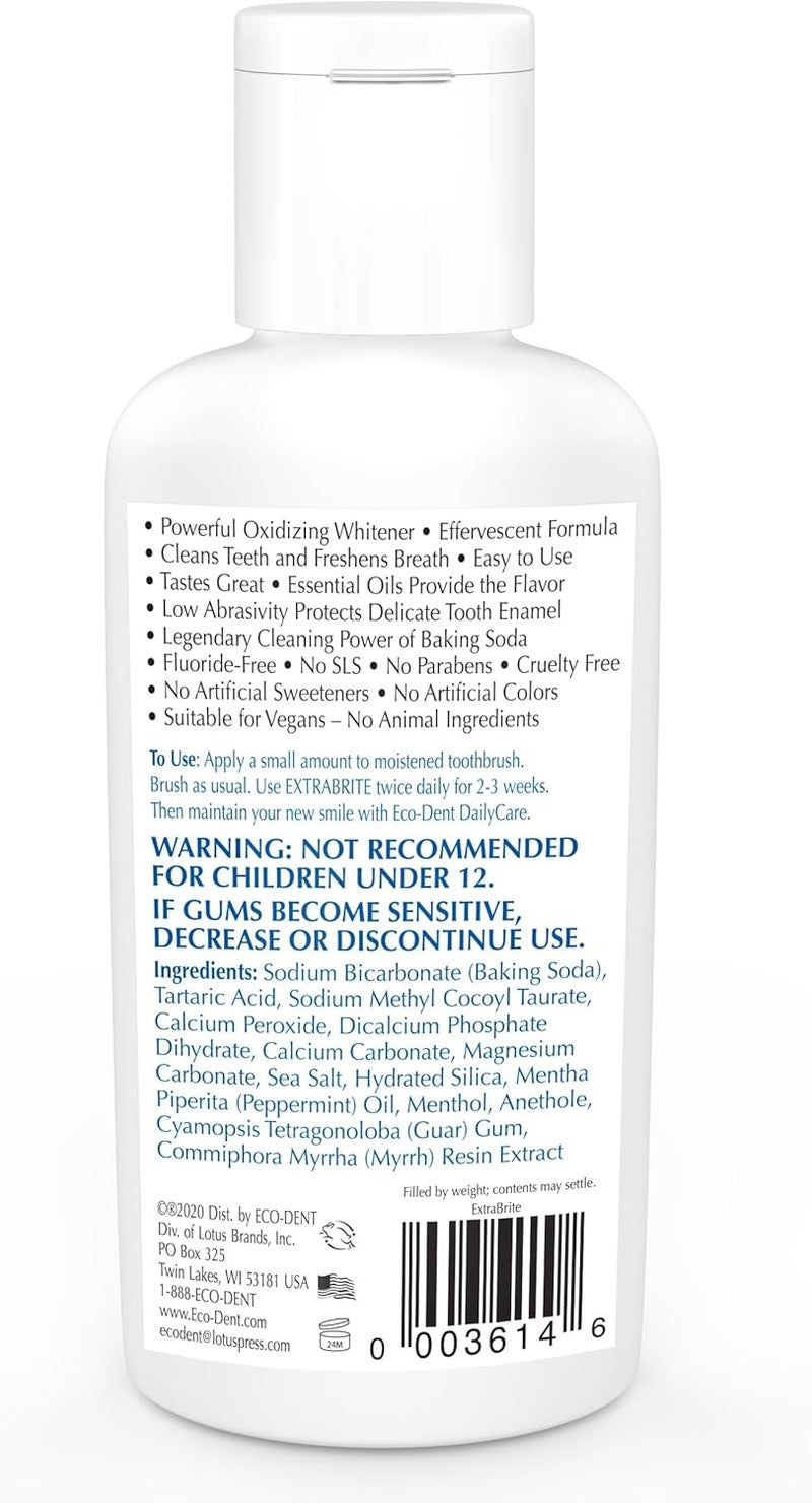 Eco-Dent ExtraBrite Baking Soda Tooth Powder, Mint – SLS & Fluoride-Free Toothpaste Powder with Oxidizing Calcium Peroxide, Whitening Toothpaste Alternative + DailyRinse Single-Use Pack - Image 2