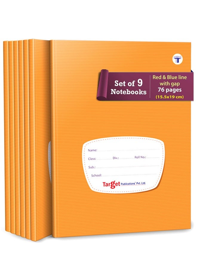 TARGET PUBLICATIONS WOODSNIPE Red and Blue Line Notebooks | Small Notebooks Four Line | 72 Ruled Pages Jumbo Size | Hard Brown Cover | 15.5 cm x 19 cm Approx | Pack of 9 Books | GSM 60 (ws9103) - Image 1