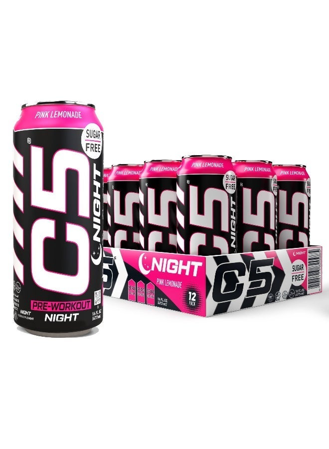C5 Energy C5 Drink Night Pink Lemonade, Pre Workout, Zero Caffeine, Sugar Free, Zero Calories with Beta Alanine, L-Arginine 16fl.OZ, 473ml Caffeine Free Preworkout Pack of 12 - Image 1