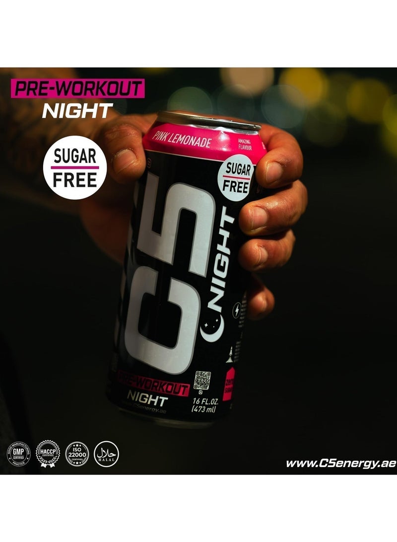 C5 Energy C5 Drink Night Pink Lemonade, Pre Workout, Zero Caffeine, Sugar Free, Zero Calories with Beta Alanine, L-Arginine 16fl.OZ, 473ml Caffeine Free Preworkout Pack of 12 - Image 2