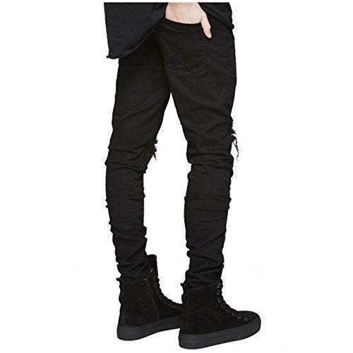 LONGBIDA Men's Slim Fit Ripped Stretch Skinny Jeans for Men, Distressed Tapered Leg Fashion Pants, Black, 28 - Image 3