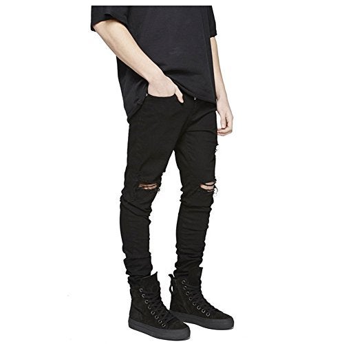 LONGBIDA Men's Slim Fit Ripped Stretch Skinny Jeans for Men, Distressed Tapered Leg Fashion Pants, Black, 28 - Image 2