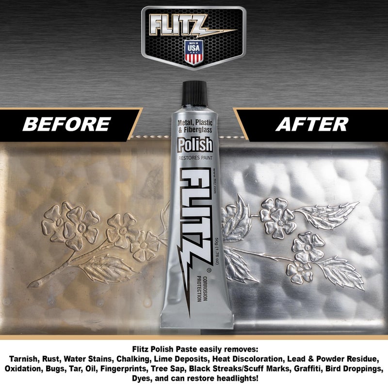 Flitz Metal Polish and Cleaner Paste  Also Works on Plastic  Fiberglass  Aluminum  Jewelry  Sterling Silver - Headlight Restoration and Rust Remover - Made in the USA - 1.76 OZ - Image 4