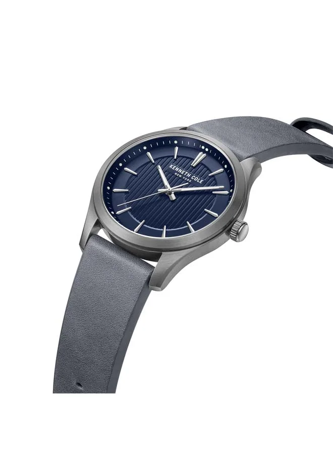 كينيث كول نيو يورك Modern Classic Blue Dial Genuine Leather Strap Analog Watch for Men