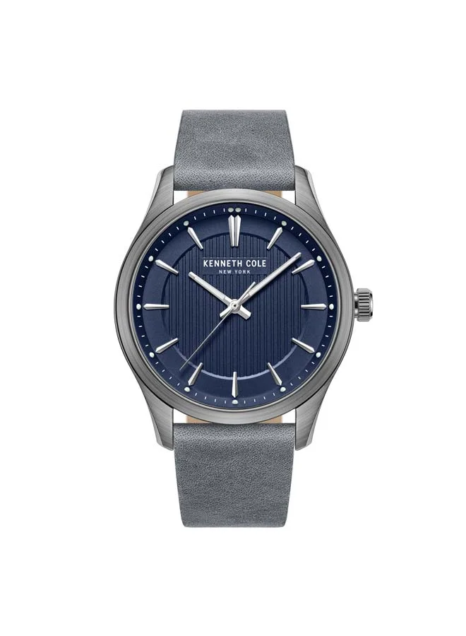 كينيث كول نيو يورك Modern Classic Blue Dial Genuine Leather Strap Analog Watch for Men