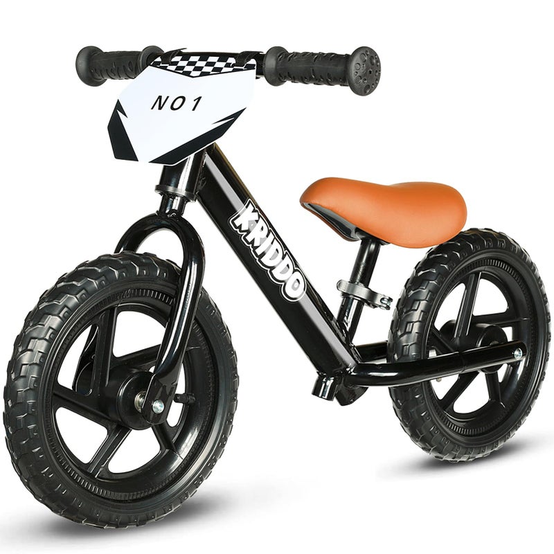 KRIDDO Toddler Balance Bike 2 Year Old,12 Inch Push Bicycle with Customize Plate (3 Sets of Stickers Included), Steady Balancing, Gift Bike for 2-5 Boys Girls, Black - Image 1