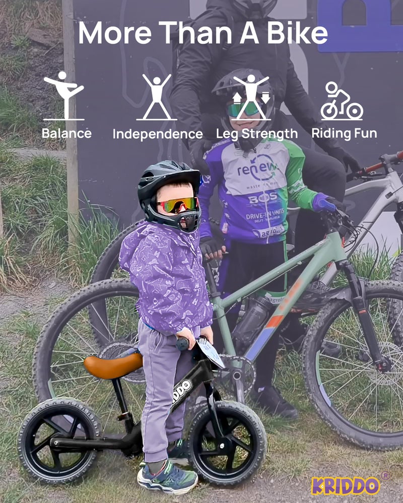 KRIDDO Toddler Balance Bike 2 Year Old,12 Inch Push Bicycle with Customize Plate (3 Sets of Stickers Included), Steady Balancing, Gift Bike for 2-5 Boys Girls, Black - Image 2