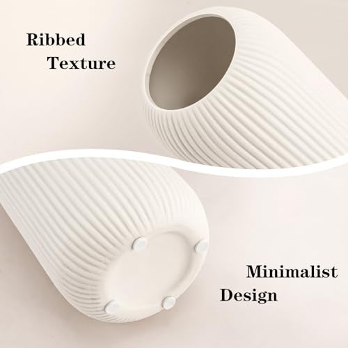 RIKBVOM Ceramic Vase for Flowers – Modern Small Ribbed Textured Flower Vase for Home Decor, Pampas Grass, Decorative, Farmhouse, Coffee Table, Kitchen Centerpieces, Bookshelf and Home Living (XL White) - Image 5