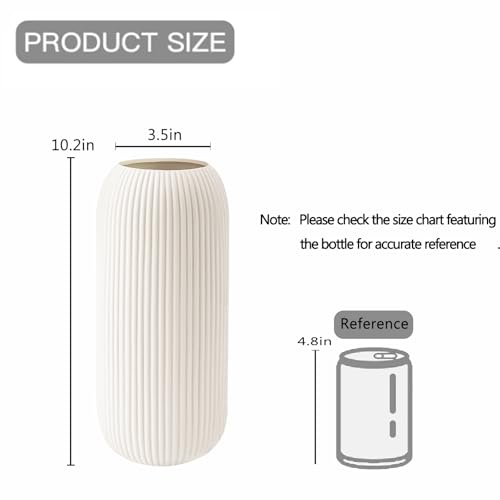 RIKBVOM Ceramic Vase for Flowers – Modern Small Ribbed Textured Flower Vase for Home Decor, Pampas Grass, Decorative, Farmhouse, Coffee Table, Kitchen Centerpieces, Bookshelf and Home Living (XL White) - Image 4