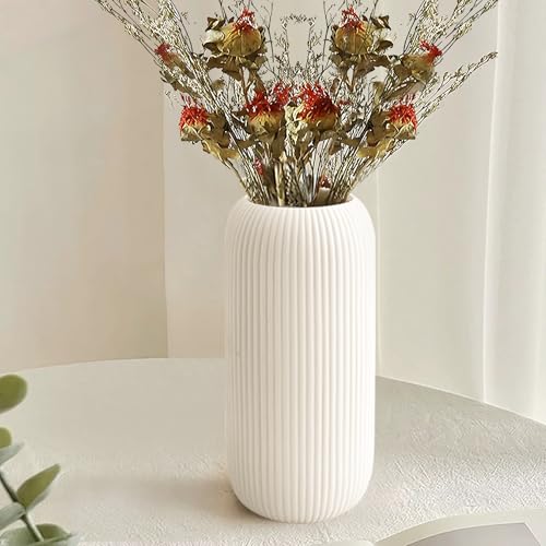 RIKBVOM Ceramic Vase for Flowers – Modern Small Ribbed Textured Flower Vase for Home Decor, Pampas Grass, Decorative, Farmhouse, Coffee Table, Kitchen Centerpieces, Bookshelf and Home Living (XL White) - Image 2