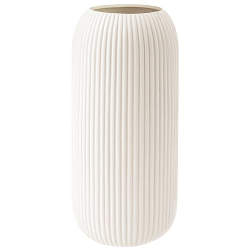 RIKBVOM Ceramic Vase for Flowers – Modern Small Ribbed Textured Flower Vase for Home Decor, Pampas Grass, Decorative, Farmhouse, Coffee Table, Kitchen Centerpieces, Bookshelf and Home Living (XL White) - Image 1