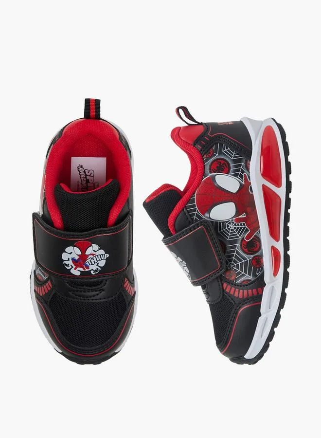 مارفل Boys Spider-Man Print Hook & Loop Light-Up School Sneakers