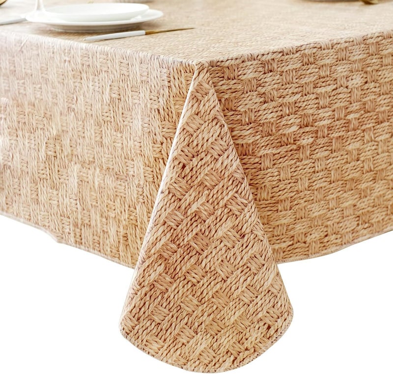 Pioggia مفرش طاولة من الفينيل من بيوجيا مع ظهر من الفلانيل، مقاوم للماء والزيوت، مصنوع من مادة PVC، مقاوم للبقع، سهل التنظيف، مناسب للاستخدام الداخلي والخارجي (نمط منسوج، مربع 60 × 60 بوصة). - Image 1