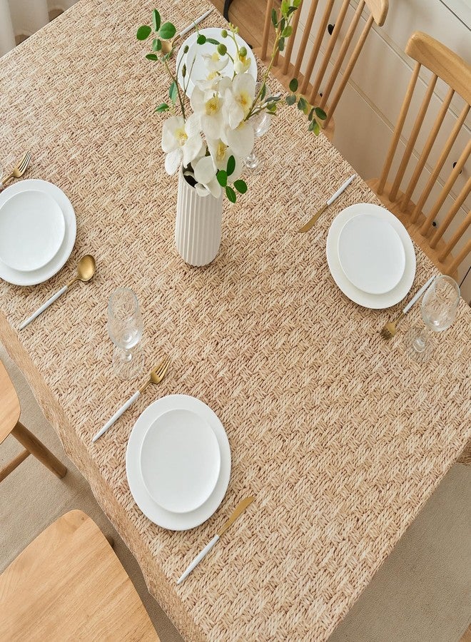 Pioggia مفرش طاولة من الفينيل من بيوجيا مع ظهر من الفلانيل، مقاوم للماء والزيوت، مصنوع من مادة PVC، مقاوم للبقع، سهل التنظيف، مناسب للاستخدام الداخلي والخارجي (نمط منسوج، مربع 60 × 60 بوصة). - Image 5