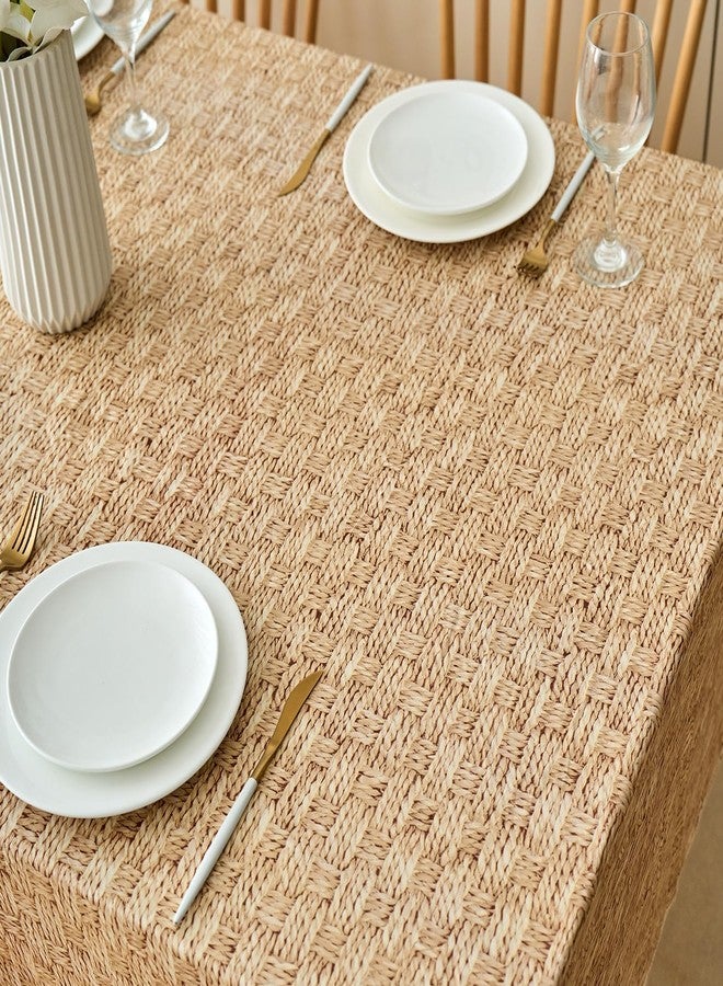 Pioggia مفرش طاولة من الفينيل من بيوجيا مع ظهر من الفلانيل، مقاوم للماء والزيوت، مصنوع من مادة PVC، مقاوم للبقع، سهل التنظيف، مناسب للاستخدام الداخلي والخارجي (نمط منسوج، مربع 60 × 60 بوصة). - Image 4