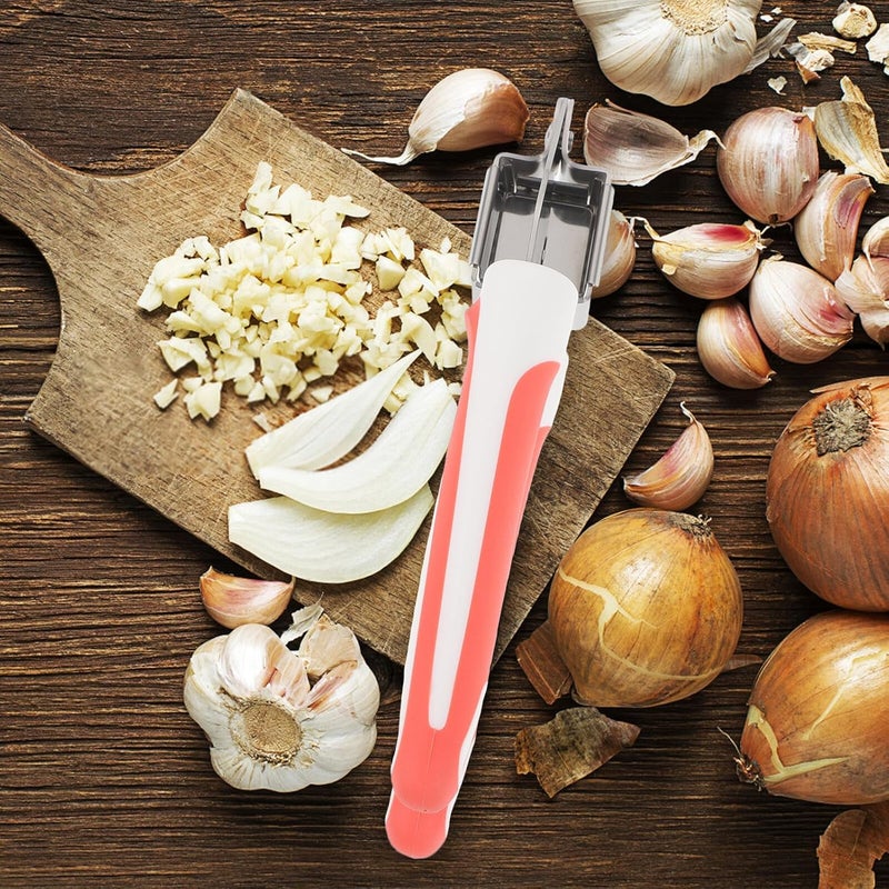Manual Stainless Steel Garlic Press Crusher, Handheld Non-slip Garlic Mincer for Kitchen Use with Red Handle, Home Cooking Ginger Masher Tool - Image 2