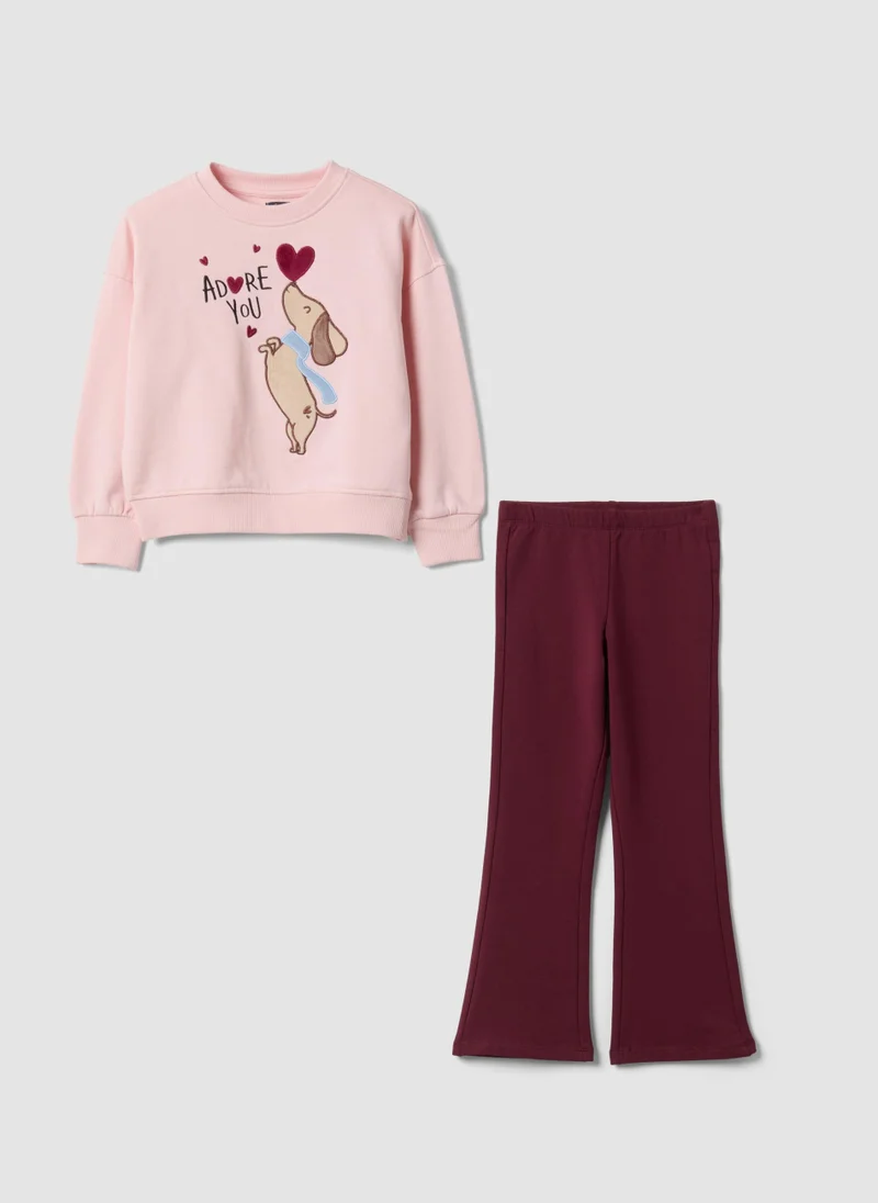 Ovs OVS Pink And Red Pure Cotton Set With Puppy Print For Girls