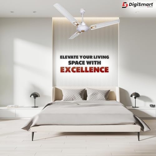 DIGISMART 1200 mm Ceiling Fan, BEE Approved One Star Rating 390 RPM High-Speed Air Delivery, 50W Copper Winding Motor, 3-Blade Large Sweep, Anti-Dust Coating, 2-Year Warranty (Deco White), - Image 3