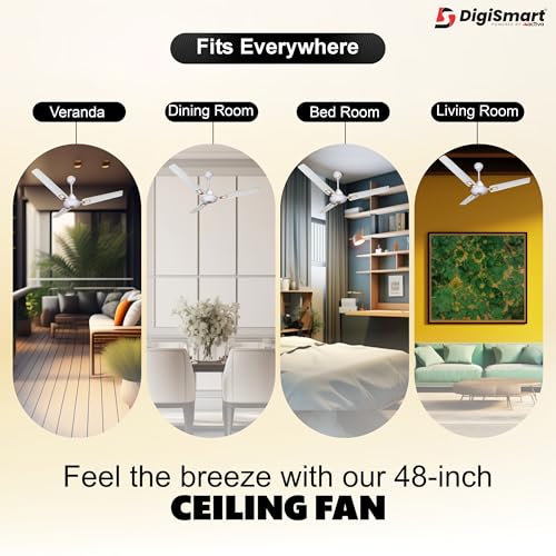 DIGISMART 1200 mm Ceiling Fan, BEE Approved One Star Rating 390 RPM High-Speed Air Delivery, 50W Copper Winding Motor, 3-Blade Large Sweep, Anti-Dust Coating, 2-Year Warranty (Deco White), - Image 5