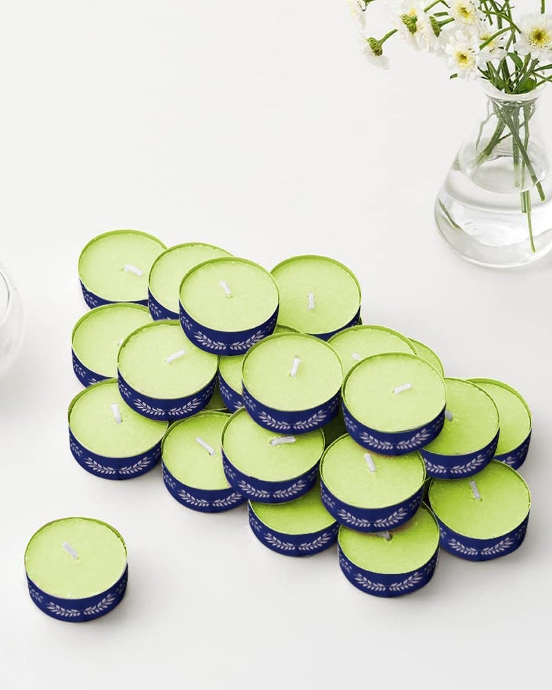 ThinkArtDecor شموع من نوع Tealight عطرية، برائحة فاخرة عضوية تدوم حتى 4 ساعات، مصنوعة من شمع الصويا غير دخاني وخالية من التسرب (عبوة تحتوي على 48 شمعة، برائحة عشب الليمون الهندي) - Image 1