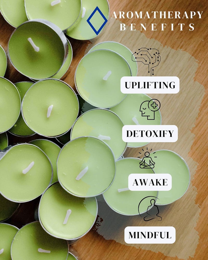 ThinkArtDecor شموع من نوع Tealight عطرية، برائحة فاخرة عضوية تدوم حتى 4 ساعات، مصنوعة من شمع الصويا غير دخاني وخالية من التسرب (عبوة تحتوي على 48 شمعة، برائحة عشب الليمون الهندي) - Image 4