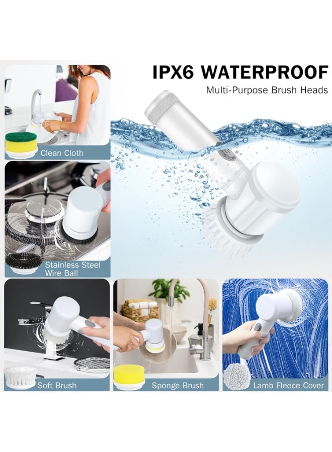 ماسك دوار كهربائي لاسلكي للجاكوزي، ماسك بلاط الدش، ماسح الأرضيات للتنظيف مع 5 رؤوس قابلة للاستبدال للحمام الأرضية النافذة المطبخ - Image 4