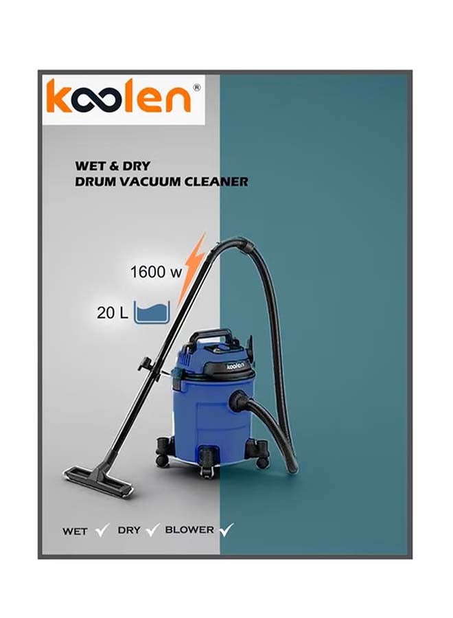 KOOLEN Dry Drum Vacuum Cleaner 20 L 1600 W 806.101.005 Blue - Image 1