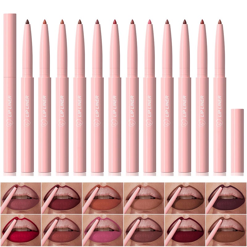 KIMIEYE 12 Colors Retractable Lip Liner Kit for Define Sculpting Lips Shades Long Lasting Waterproof High Pigment Matte Finish Creamy Texture Lip Liner Pencil Set for Women 12 Colors M - Image 3