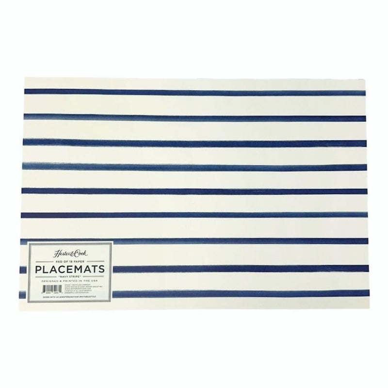 Hester & Cook Hester and Cook Disposable Paper Placemats for Dining Table - Navy Striped Square Place Mats for Parties - 18 Sheets Per Pad American Made - Image 1