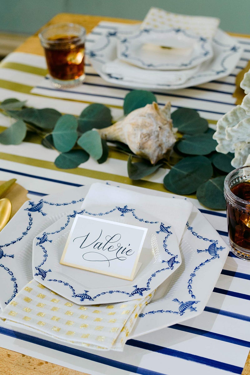 Hester & Cook Hester and Cook Disposable Paper Placemats for Dining Table - Navy Striped Square Place Mats for Parties - 18 Sheets Per Pad American Made - Image 5
