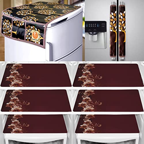 KANUSHI Industries® PVC Fridge Mats Set Of 6 / Refrigerator Mats+1 Pc Fridge cover/Refrigerator cover+2 Fridge/Refrigerator handle cover (FRI-TREE-BROWN+2-HANDLE+M-11-06) - Image 1