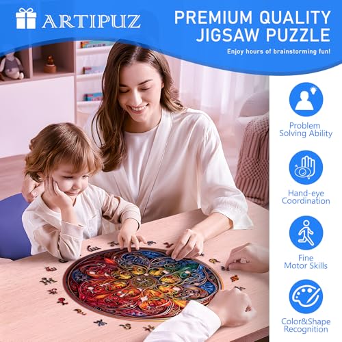 Artipuz Wooden Puzzles for Adults Color Dreamland Wood Jigsaw Puzzle for Adults Unique Shape Mandala Wooden Puzzle Wood Puzzles Adult Gifts for Family Wall Art Home Decor 375pcs 134 133in L - Image 5
