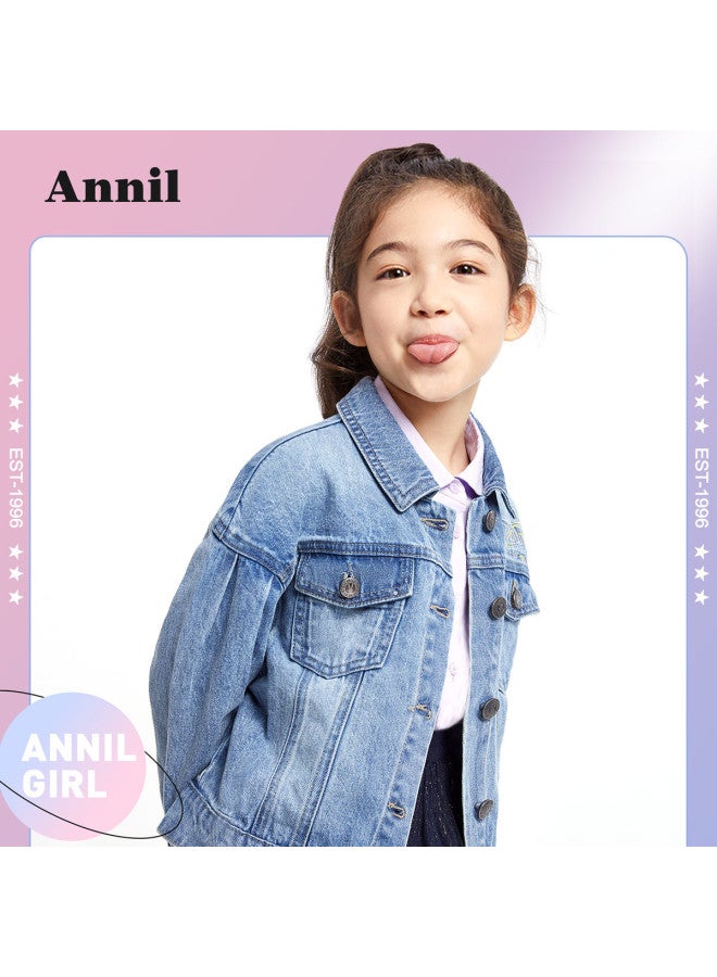 Annil Girls' Denim Jacket Spring/autumn Pure Cotton Structured Coat - Image 4