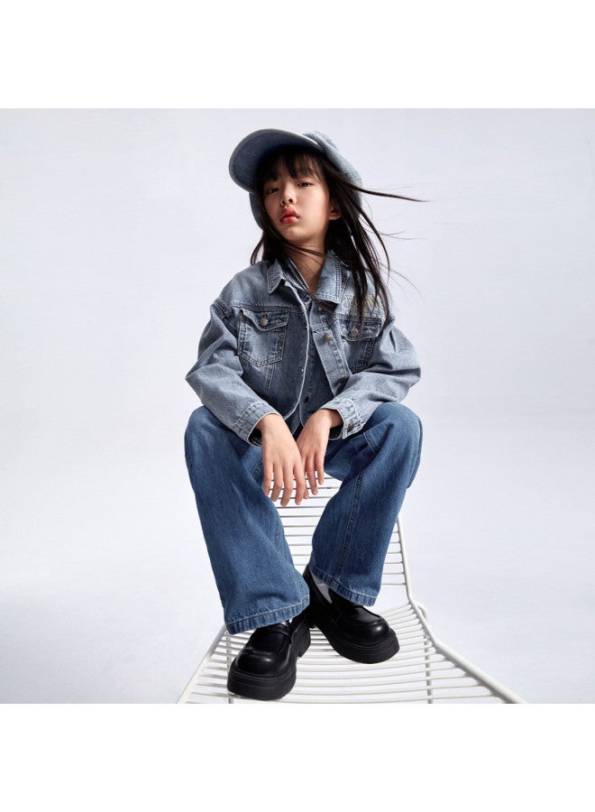 Annil Girls' Denim Jacket Spring/autumn Pure Cotton Structured Coat - Image 3