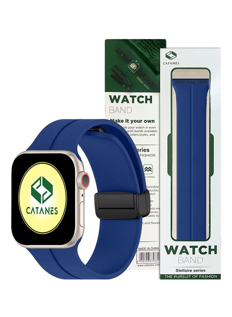 CATANES - Apple Watch Band 42mm 44mm 45mm 49mm Magnetic Band D-buckle Silicone Sport Strap Replacement Wrist Band Blue - Image 1