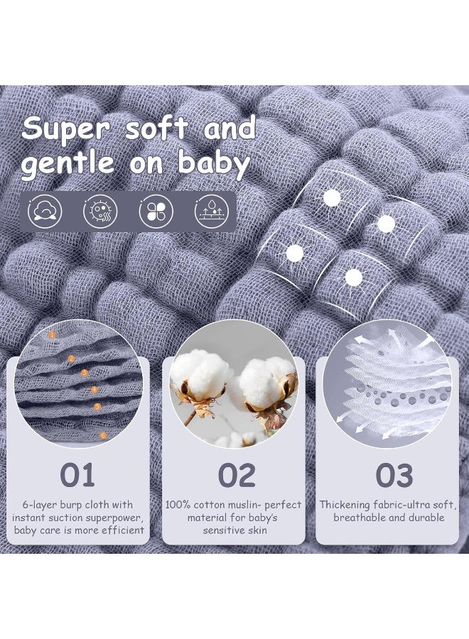 Looxii Muslin Burp Cloths 100% Cotton Muslin Cloths Large 20''x10'' Extra Soft and Absorbent 6 Pack Baby Burping Cloth for Boys and Girls White+Gray - Image 2