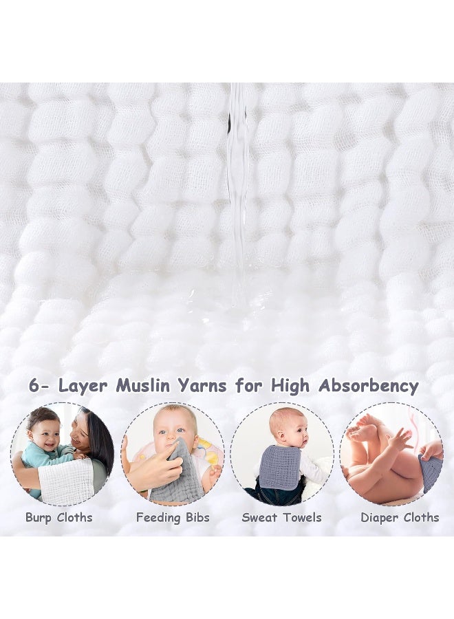 Looxii Muslin Burp Cloths 100% Cotton Muslin Cloths Large 20''x10'' Extra Soft and Absorbent 6 Pack Baby Burping Cloth for Boys and Girls White+Gray - Image 4